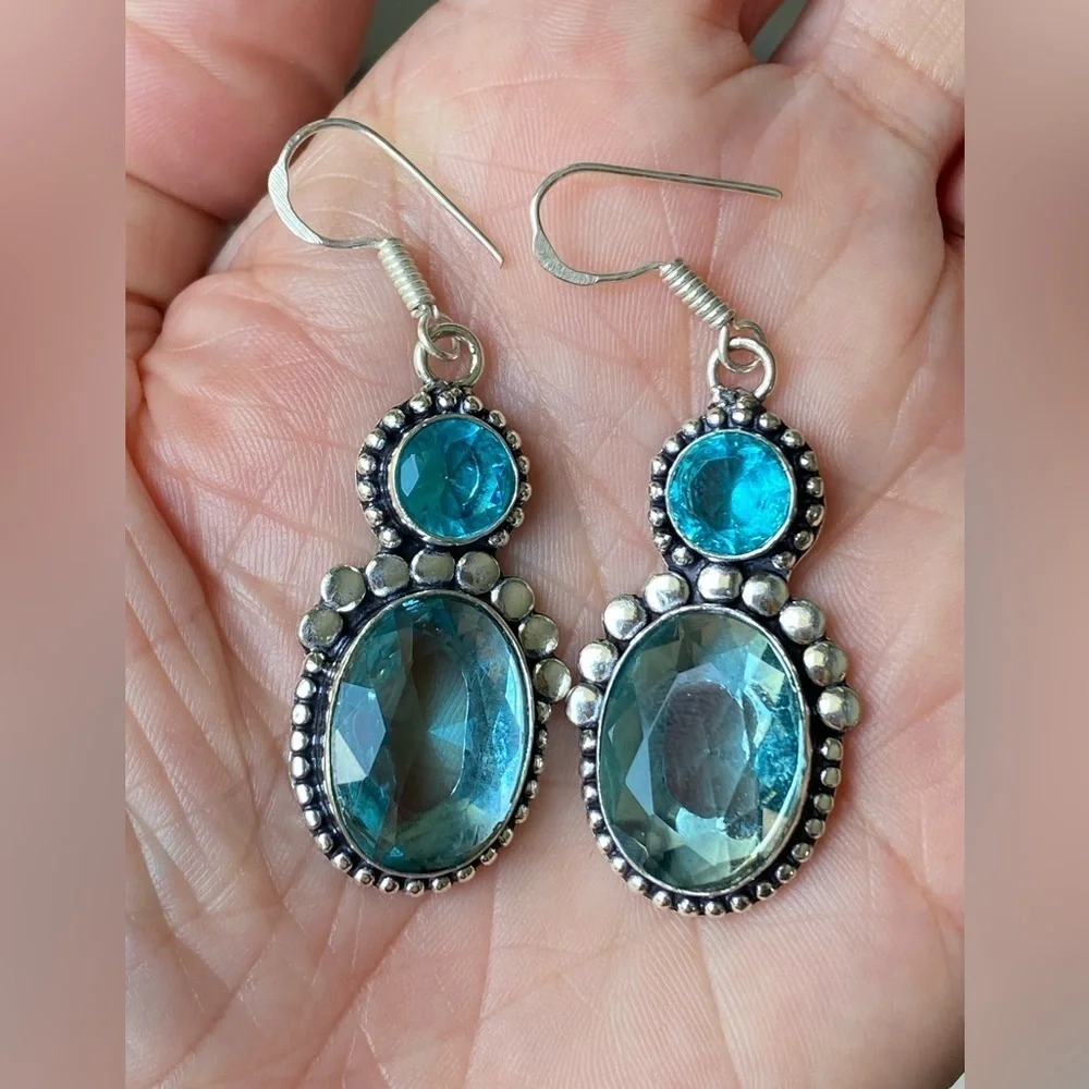 Gorgeous Handmade Aquamarine 925 Sterling Silver Earrings